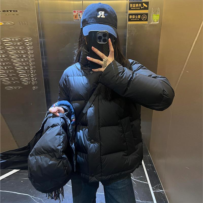 Black down jacket women's 2024 new winter 90 white duck down small thickened puff bread jacket