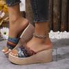 Fashion 2025 New Women's Wedge Heel Slippers PU Leather Elegant Fashion Pattern Design Casual Open-toe Summer Thick-soled Sandals
