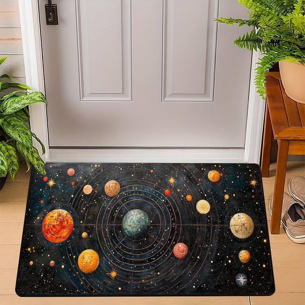 Bohemian Antique Face Sun Crescent Moon Entryway Rug Mystical Galaxy Star Anti-slip Doormat Witchy Celestial Indoor Carpet