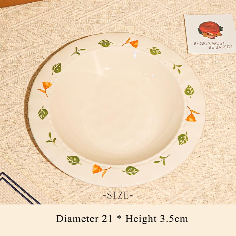 Plant Print Ceramic Dish Household 8 Inch New Beautiful Underglazed Colour Food Plates White Microwave Heating Kitchen Tableware