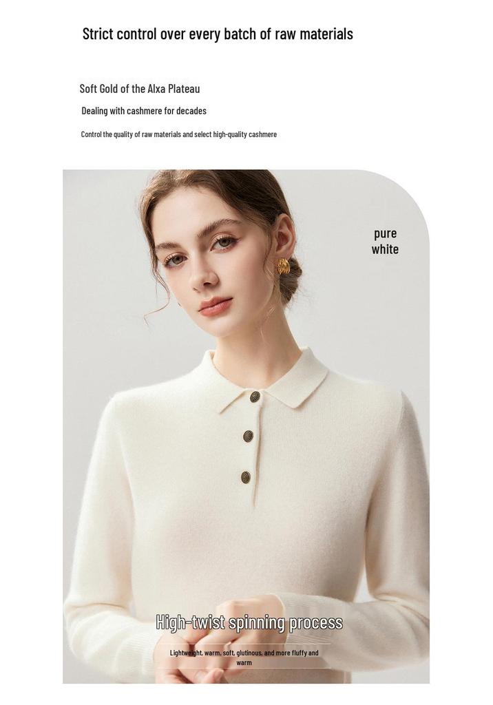 Lekasha Women's Cashmere Goat Wool Polo Collar Loose Knit Sweater - 12-Gauge Long Sleeve Base Layer for Autumn/Winter