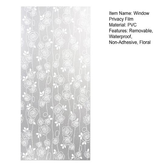 Floral Window Privacy Film Waterproof Frosted Static Cling Non-Adhesive Glass Door Privacy Film for Bathroom Bedroom Kitchen