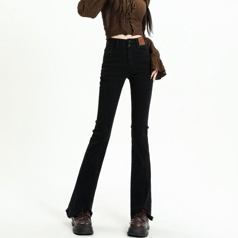 Women's Black Micro-Flare Winter 2026 Retro Slimming Floor-Length Bell Bottom Jeans