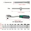 13pcs 1/4 Inch Drive Ratchet Socket Wrench Set, with 5-14mm and 72 Tooth Ratchet Handle and 4''Extension Bar Universal Joint