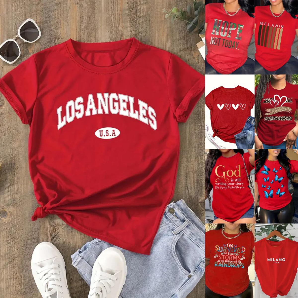 

Women s Short-Sleeved Christmas Crew Neck Top - European & American Style XXL