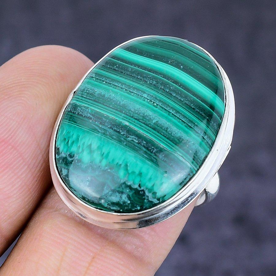 Natural Malachite Gemstone Handmade 925 Sterling Silver Jewelry Ring Size 7 I7l69
