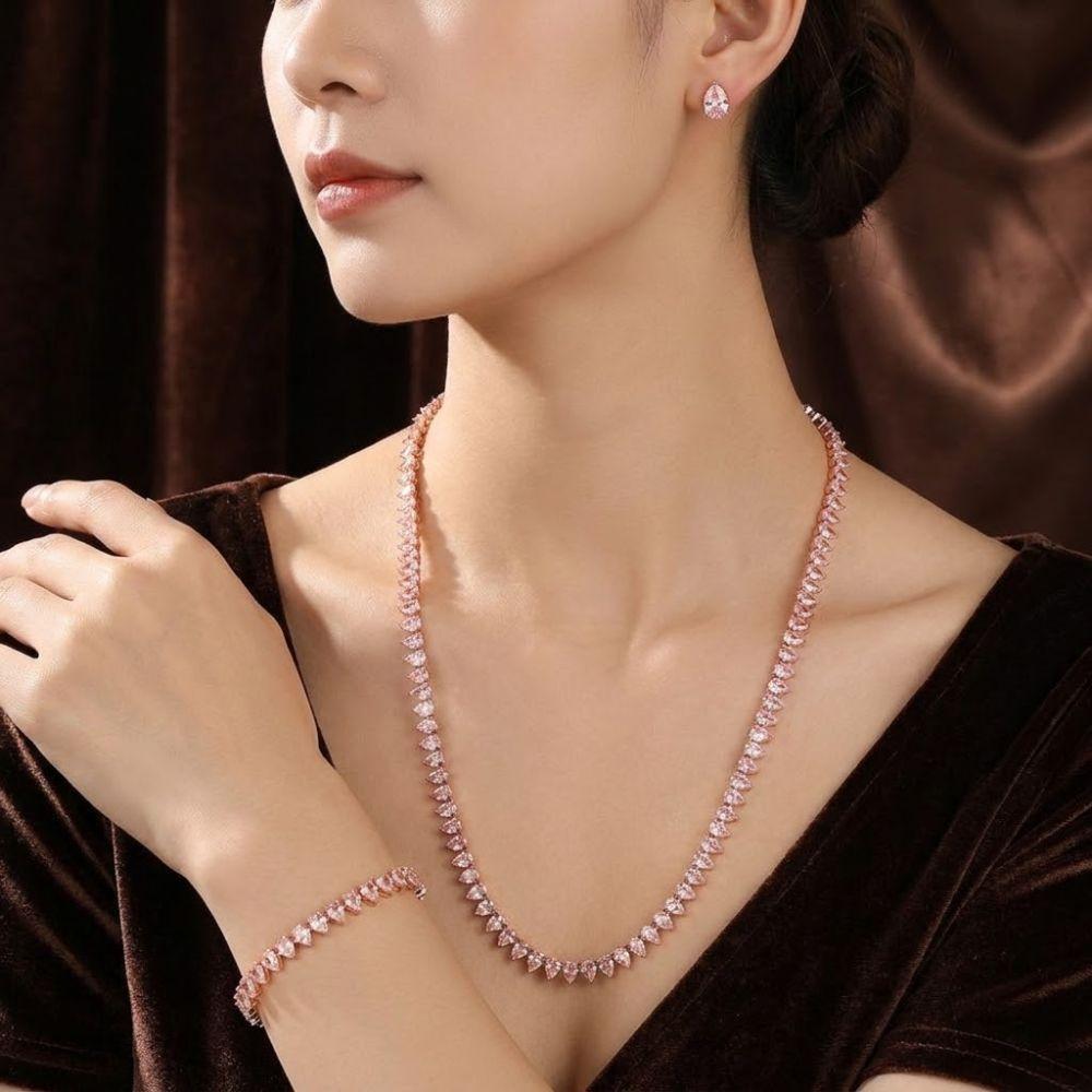 3Pcs/set Elegant Bridal Necklace Earrings Set Gold Wedding Accessories Set Bride