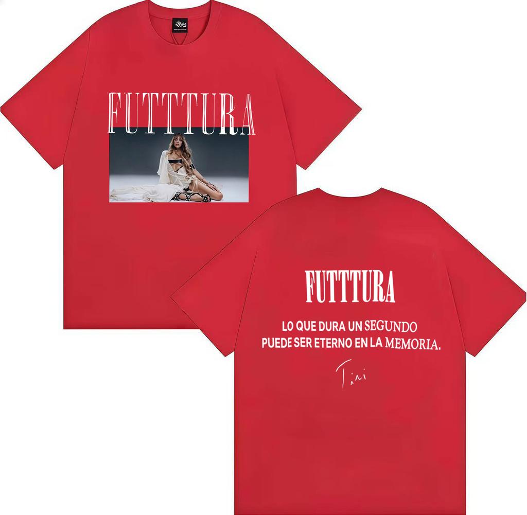 Hot Singer TINI Futttura 2025 Tour Merch Double Sided Print Aesthetic Y2K Short Sleeve Tshrit Mens Hip Hop Casual Hot Sale Tees