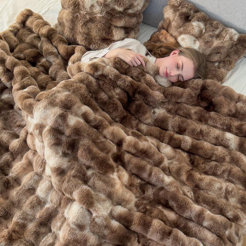 

Двостороння плед-ковдра з імітації хутра кролика Рекс, з технікою тай-дай 200x230cm Compressed