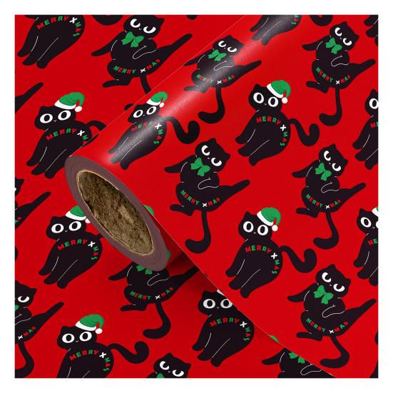 

Рождественская кошачья оберточная бумага 16,4 фута Милые черные кошки Подарочная оберточная бумага Рулон Праздничная подарочная упаковка для мальчиков девочек Любителей кошек Рождественская вечеринка красный