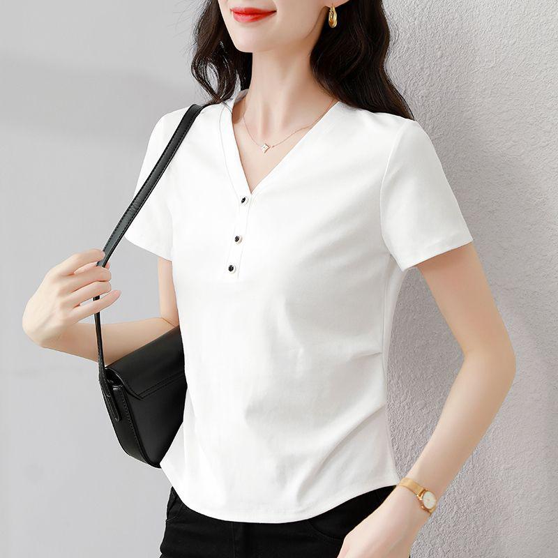 2025 Stylish V-neck Slimming Petite Short Sleeve T-shirt