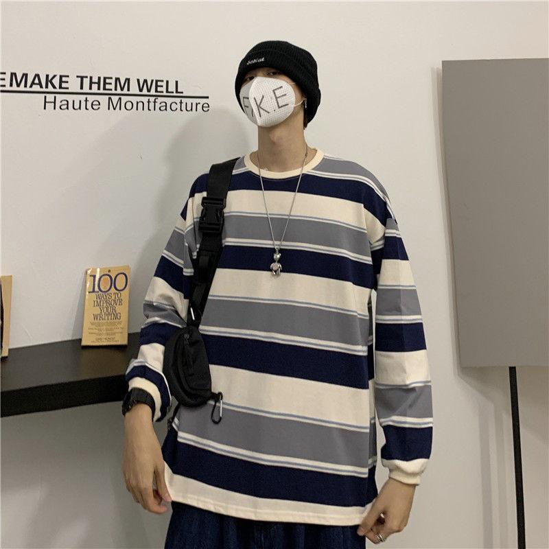 Autumn Korean Harajuku Striped Long-Sleeve T-Shirt: Retro, Loose, Unisex Style for Students