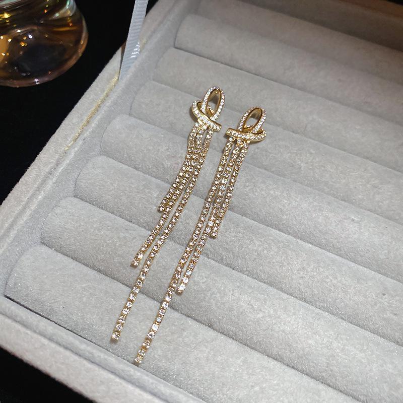 Knot love diamond fringed stud earrings fashion temperament earrings personality earrings women