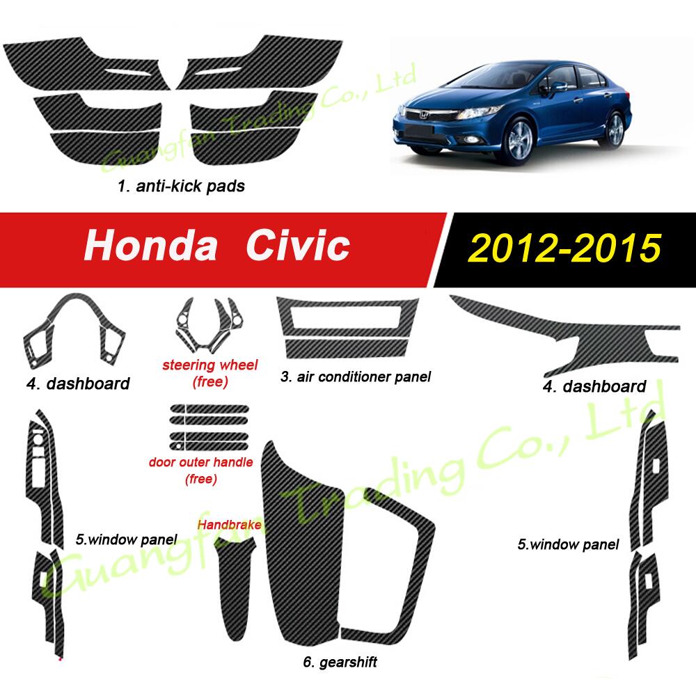 3D/5D Carbon Fiber Car Interior Cover Console Color Sticker Decals Parts Accessories For Honda Civic 9th Gen 2012-2015 4 Doors