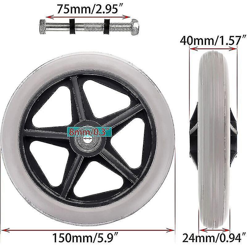 2pcs Of 6 Inch Rubber Wheel Replacement Wheelchair Front Wheels Rollator Walker Anti-slip Replacement Casters Grey