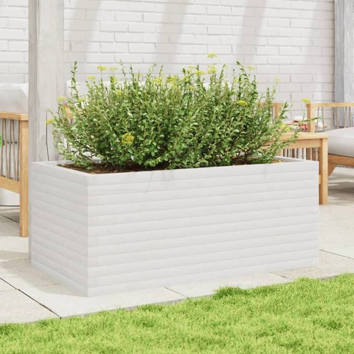 VidaXL Jardinière blanc 110x60x45,5 cm bois de pin massif, jardinière d'extérieur, bac à fleurs, boîte à plantes, jardinière 847284