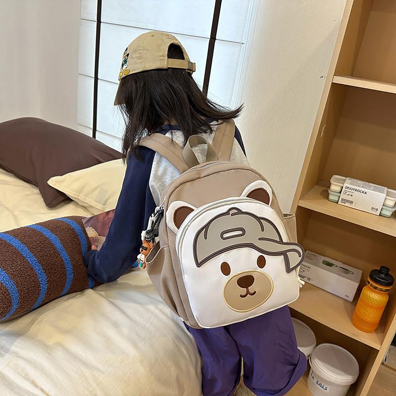 Children Cartoon Bear Backpack With Nylon Material And Curved Shoulder Straps For School Use