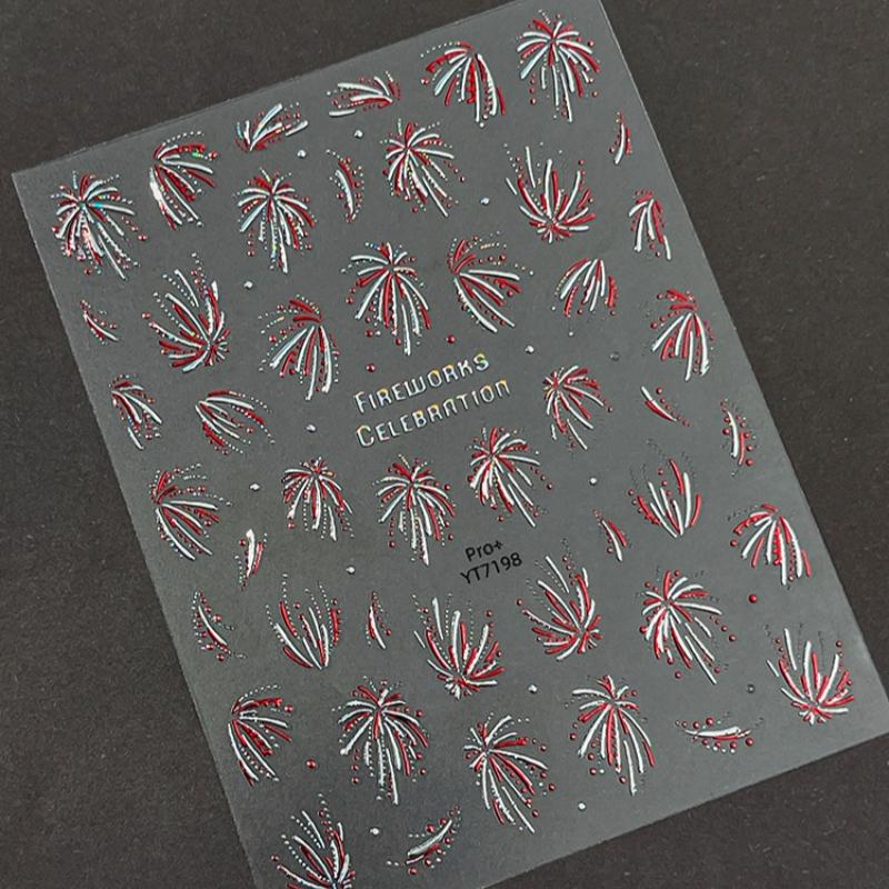 Fireworks Nail Stickers Rainbow Laser Silver Pink Blooming Firework New Year Celebration Nail Art Decals Decoration