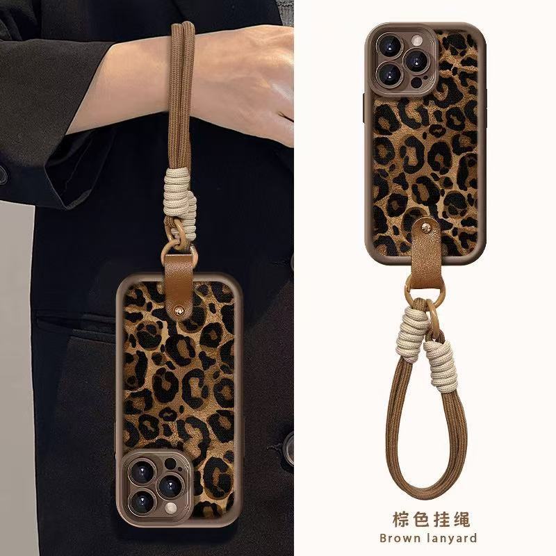 Leopard Print Hand Rope Is Suitable for Iphone17pro Mobile Phone Case Apple 15 Anti-drop 14 Women 16promax New Model X
