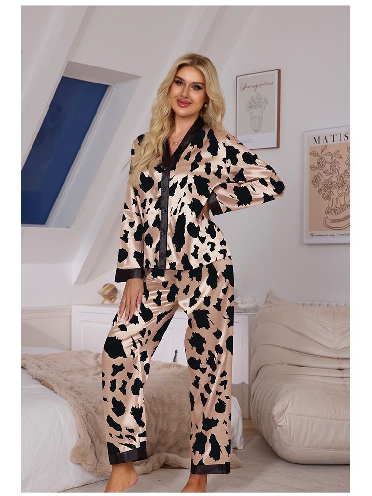 Damen Pyjama-Set mit Leoparden- und Zebra-Print - Langärmliges Oberteil und Hose, Perfekt für Frühling und Herbst (TZ21941)