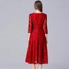 European & American Plus Size Red Lace Swing Dress - Spring/Autumn Fashion 200 Jin