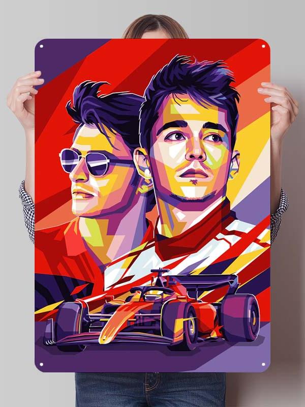 Charles Leclerc Rennfahrer Poster F1 Rennsport Metallschilder Wandkunst Wandbild Benutzerdefinierte Blechschilder für Wandkunst Dekoration Vintage Metallschild