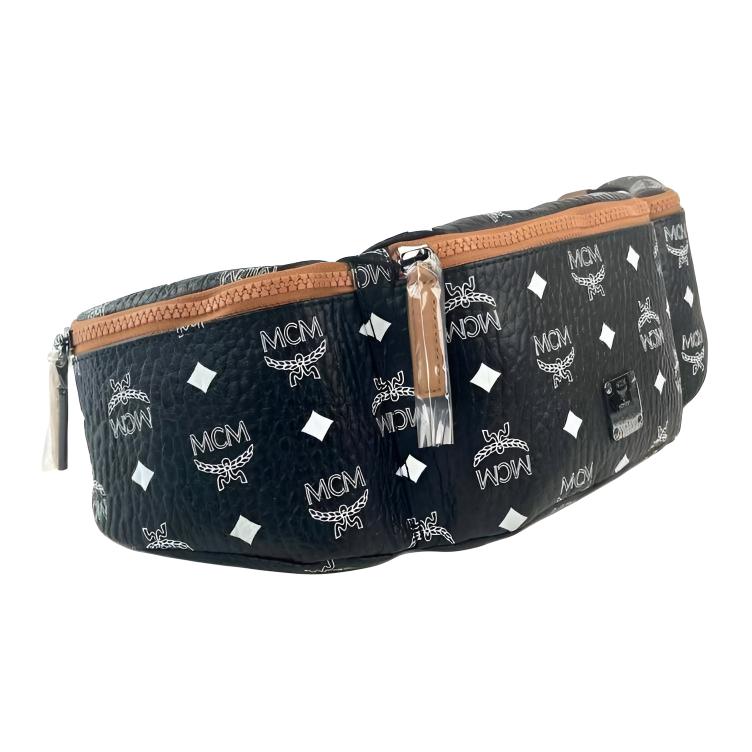 MCM Logo Reißverschluss Segeltuch Hüfttasche Groß Unisex Hüfttasche Schwarz MMZBAFO01BV001