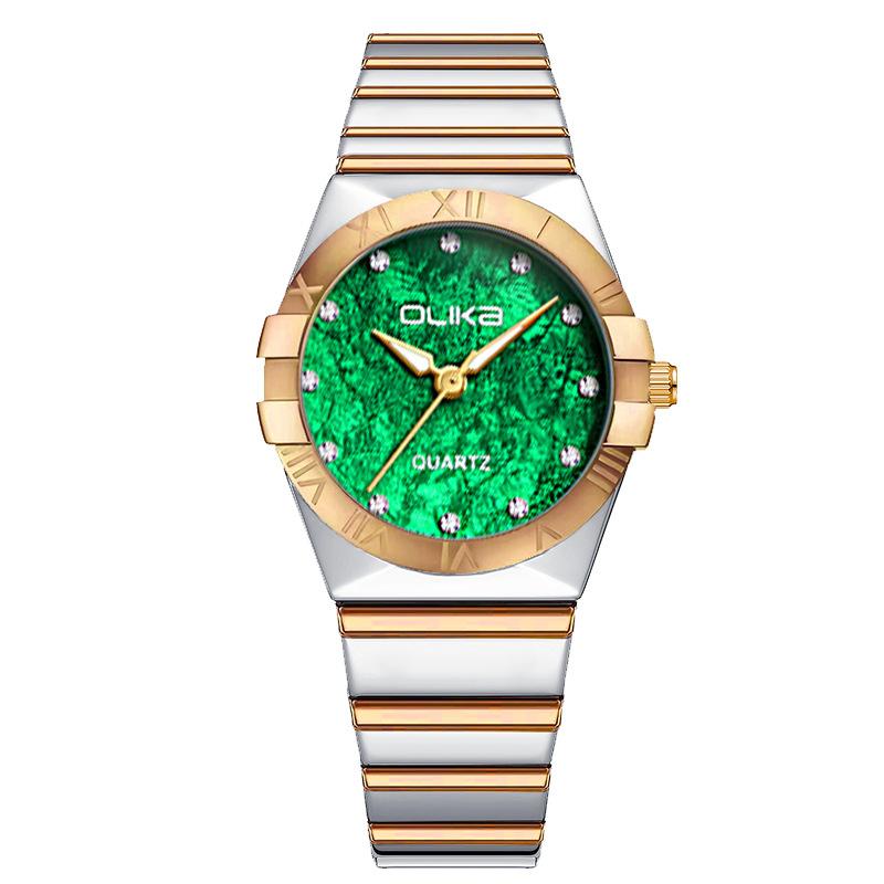 Top Brand New Fashion Women's Small Green Watch Niche Personality Elegant Waterproof Steel Belt Luminous Women's Quartz Watch for Students