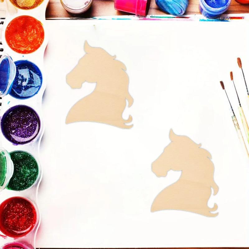 Unfinished Horse Head Wooden Home Farm Animal Shape Wood Cutout Laser Cut Blanks Craft Supplies