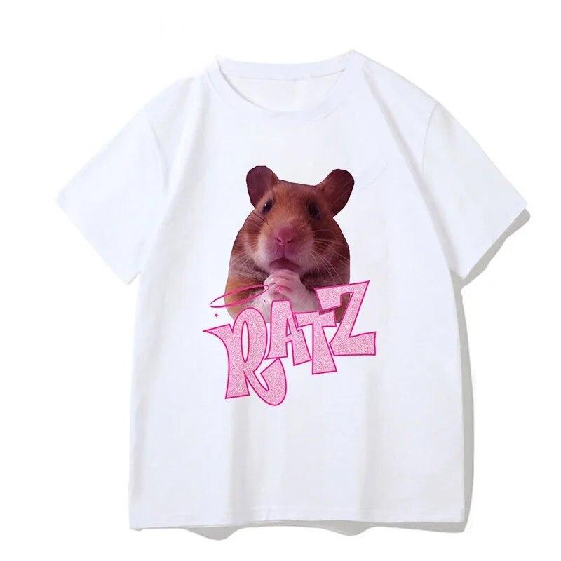 Woman Kawaii Ratz Mouse Tree Print Harajuku Summer Unisex Tshirts Casual Round Neck Short Slee Top Tee Shirt Women T-shirt Drop Ship