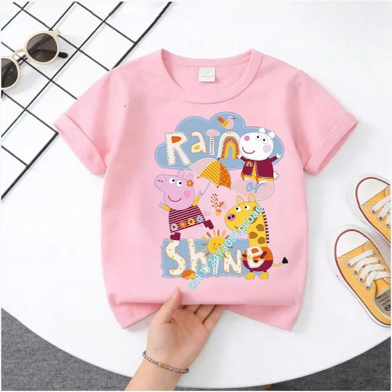 2026 New Edition Peppa Pig Kids' Pure Polyester Short-Sleeved Boys' Sportswear Girls' Casual Top Cartoon Print Summer T-Shirt