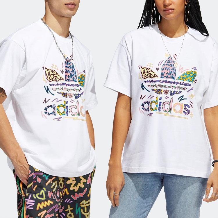 adidas originals SS22 Cartoon Logo Printing Round Neck Casual Short Sleeve Unisex White Men's HC3076