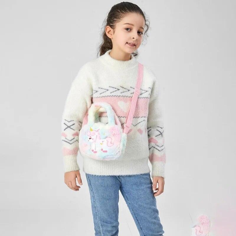 1 Pc Cute Unicorn Messenger Bag for Kids Girl Cartoon Animal Unicorn Crossbody Style Bag for Little Girl Plush Travel Coin Bag