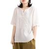 Women Tops V-Neck Short Sleeve Embroidery Flower Pattern Pullover Tops Solid Color Loose Fit Casual T-shirt Daily Wear