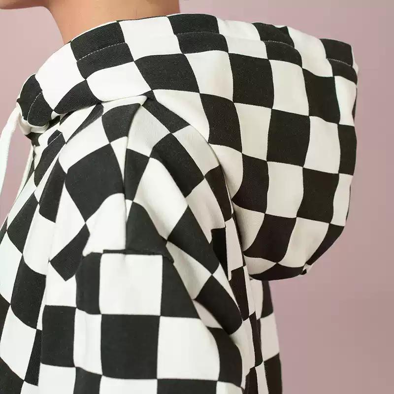 Vans Hanorac pulover cu glugă Checkerboard Hanorac pentru femei Negru Alb VN000BYUC61