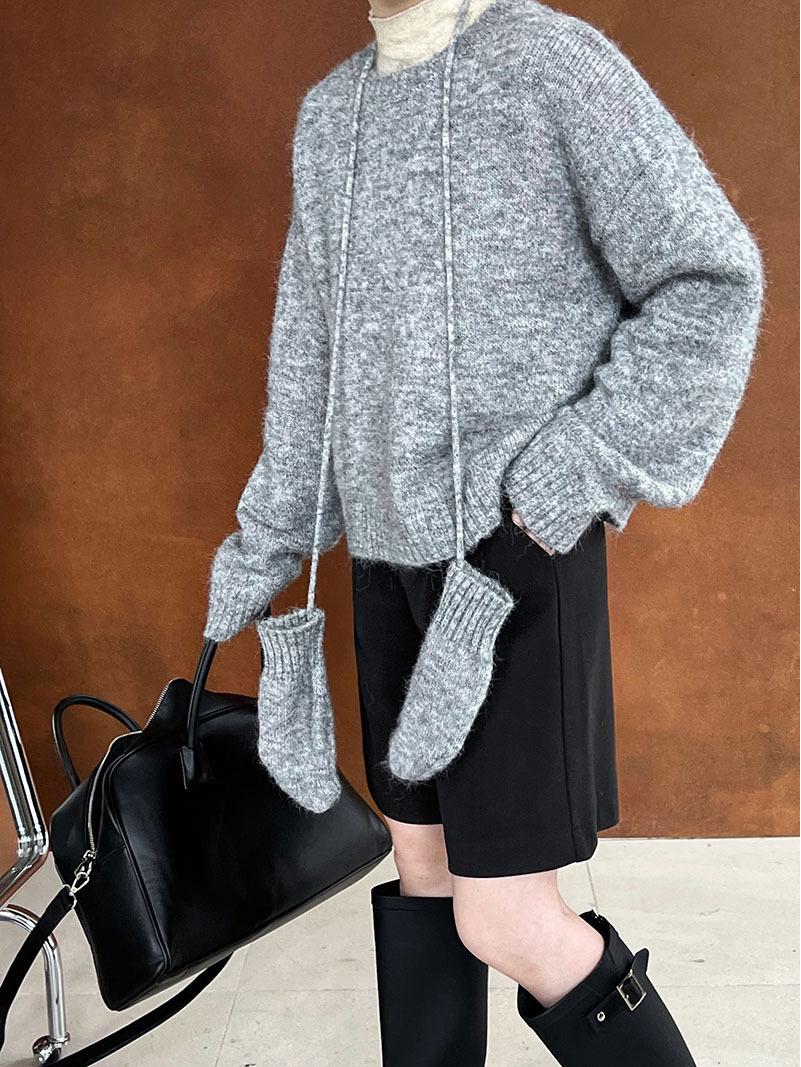 

Luxi 2024 Женский свитер с круглым вырезом и перчатками – Осенне-зимний универсальный вязаный топ SS632 One Size серый