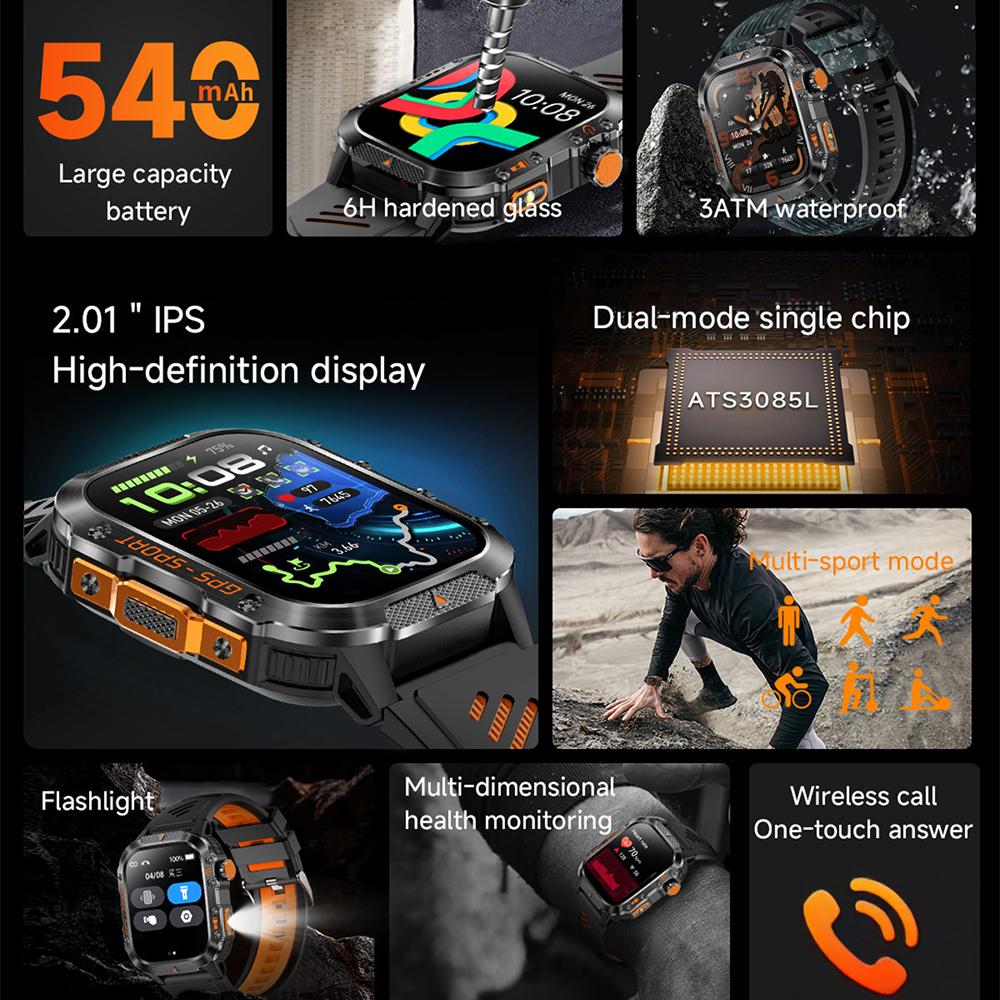 New Military Smartwatch Real GPS Compass Outdoor Smart Watch 3ATM Waterproof Sports Watches for Man Woman Electronics Clock
