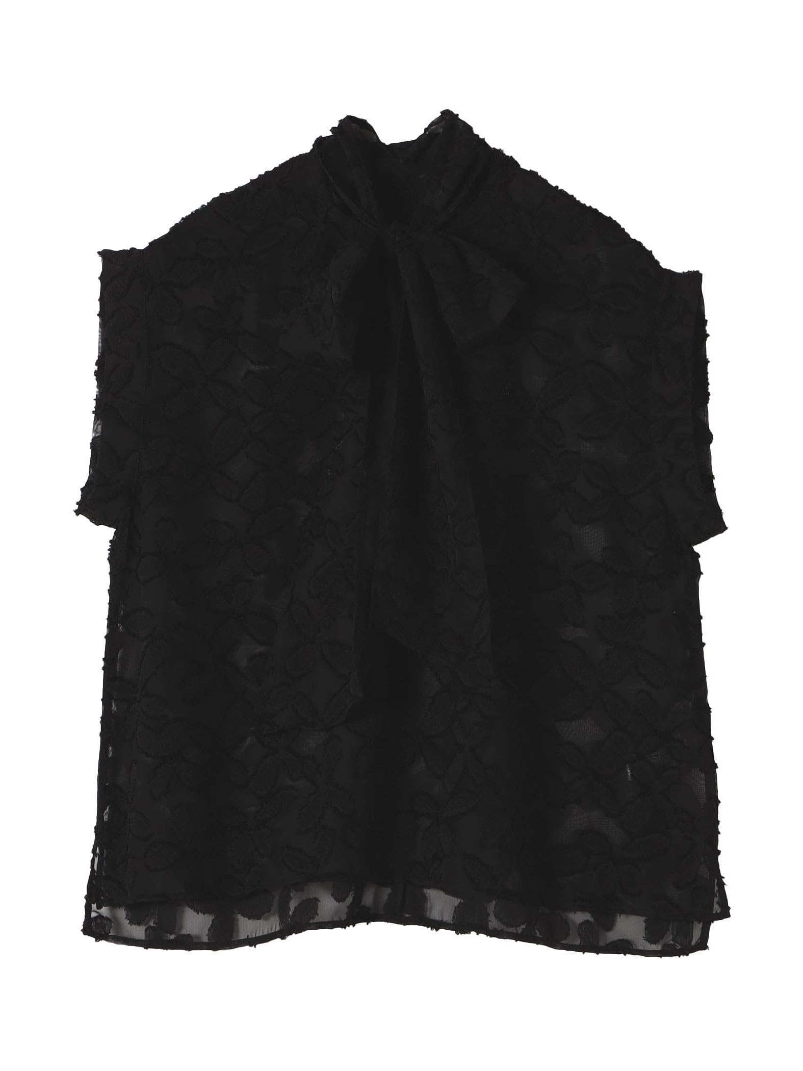 

Ships Any Sheer Floral Jacquard Bowtie French Blouse 721520073 Black One Size (Hand Washable)