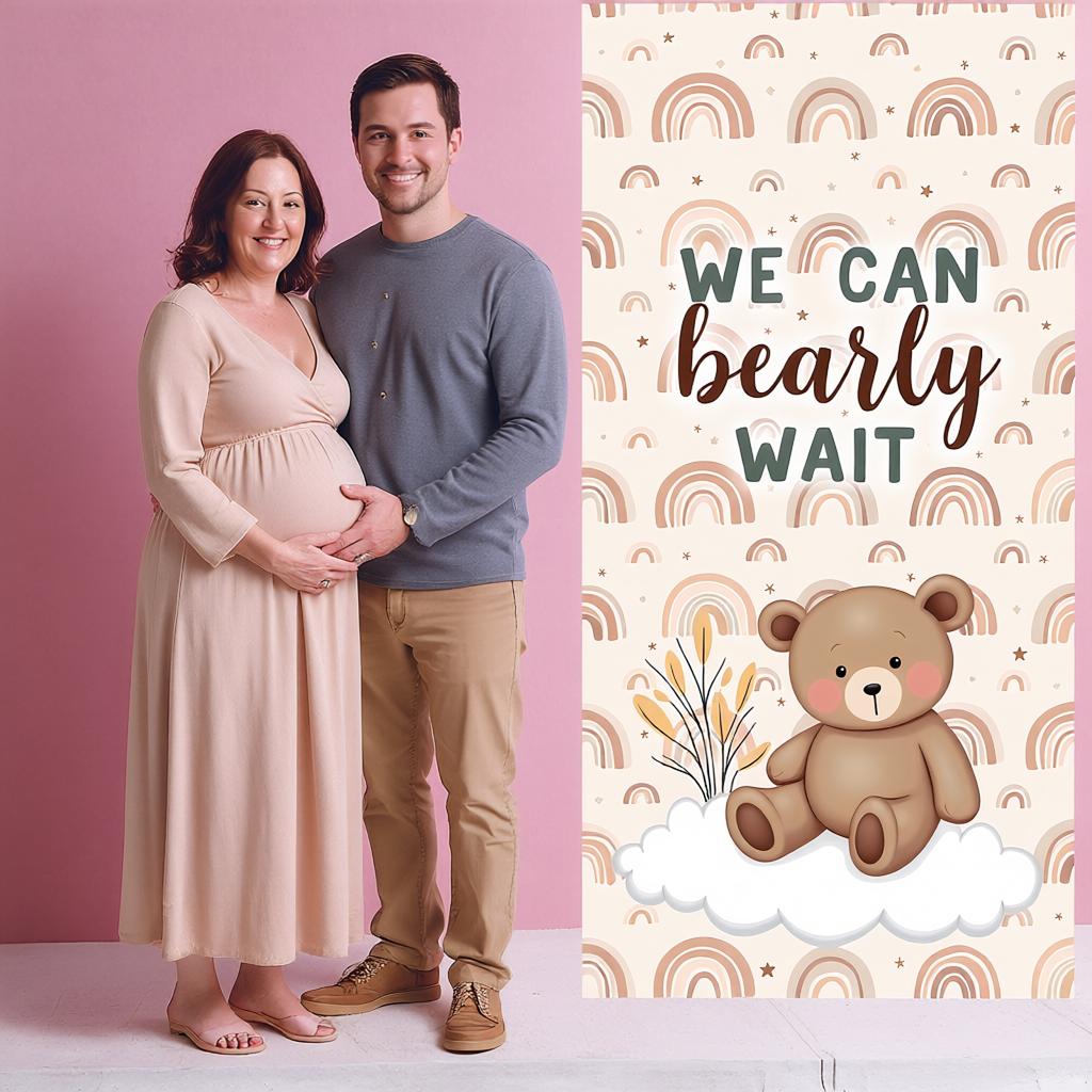Neutral Shower Banner Teddy Bear Motif Gender Reveal Display Neutral Party Background Cute Animal Design For Home Party