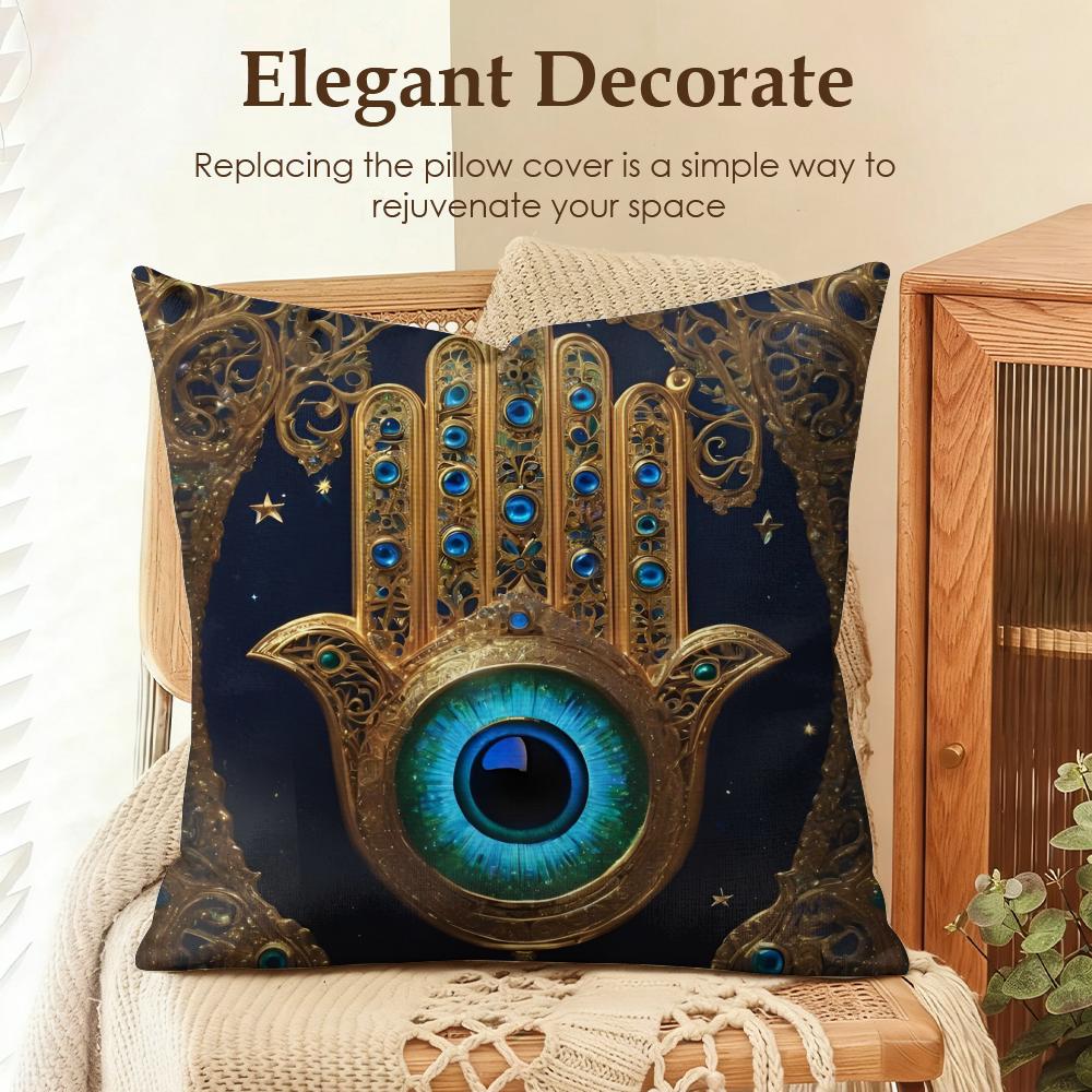 Classic Hamsa Cushion Cover Natural Linen Organic Fabric DoubleSided Printing Sofa Home Decor Gift Pillow Case