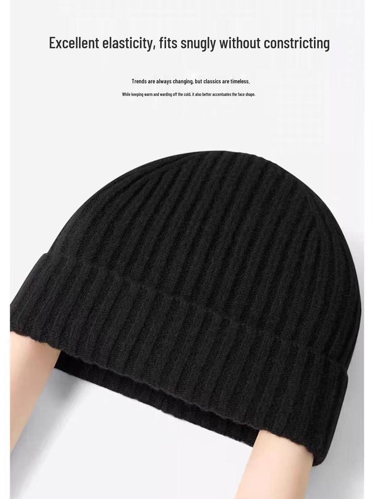 Unisex Seamless Knit Winter Hat: Warm, Large Brim, Ear Protection, Solid Color, Round Crown, Fits Large Heads.