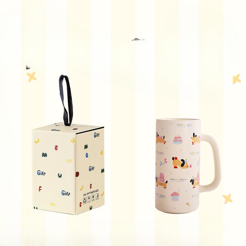 

Apple Puppy Water Cup Straight Cup New Year Souvenir High Looking Mug Gift Box Cute Best Friend Cup Gift Gift 301-400ml