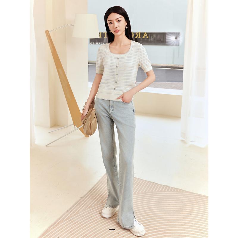 Same style JZ Jiuzi minimalist texture striped knitted sweater for women's summer collection JWEX31230 in the mall