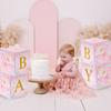 4pcs Baby Shower Boxes Pink Butterfly Balloon Boxes with Printed BABY Letters Blocks Boy Girl Gender Reveal Birthday Favor