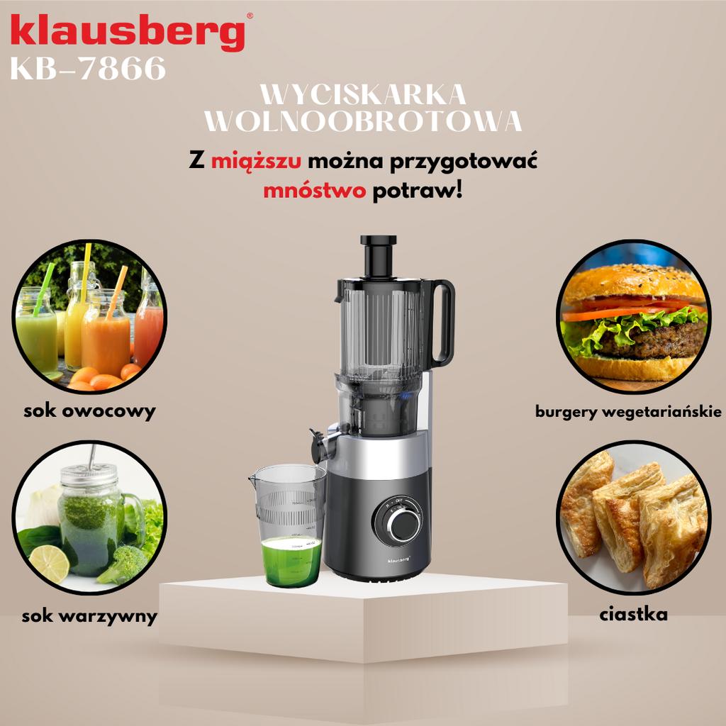 Langsamdrehende Saftpresse 180W für Obst und Gemüse COLD PRESS KLAUSBERG KB-7881