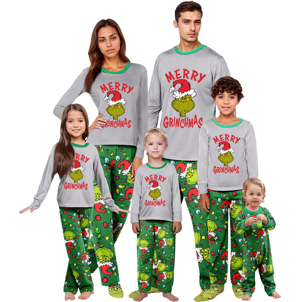 Rodzinny Świąteczny Nadruk Domowy Garnitur Bluzka z Długim Rękawem i Spodnie