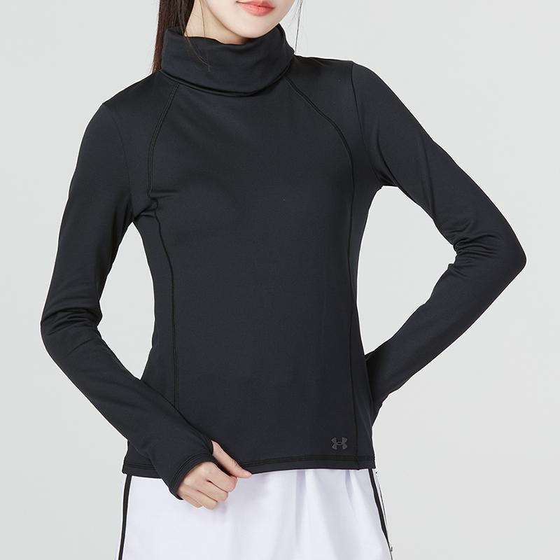 Under Armour Solid Color Sports Casual High Neck T-Shirt Women Tops Black 1373965-001