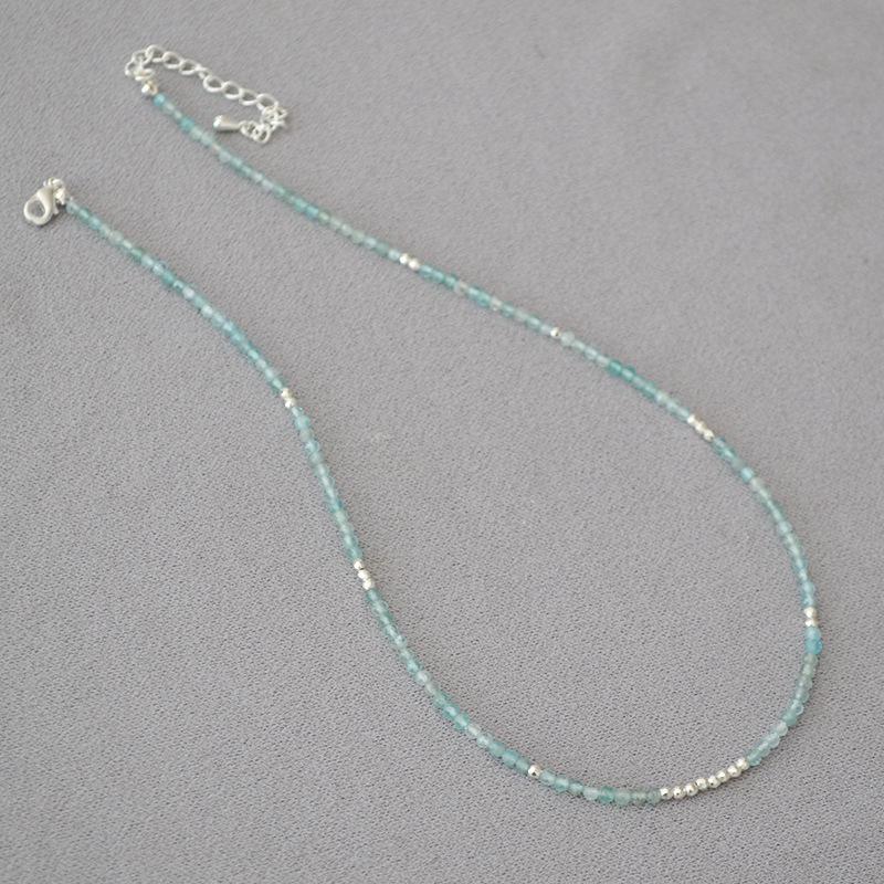 Healing Department Fashionable, Fresh and Elegant Niche Original Simple Sea Blue Treasure Real Stone Beaded Fine Necklace Collarbone Chain