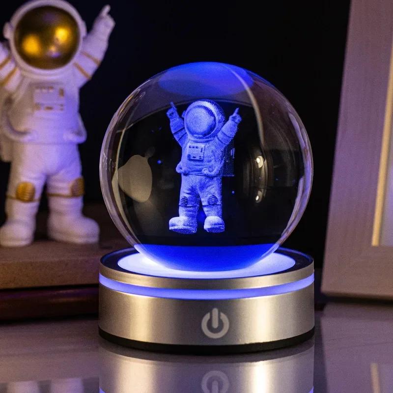 Veilleuse boule de cristal lumineuse planète galaxie astronaute 3D RVB lune lampe de table lampe d'ambiance décorations de table cadeaux pour enfants