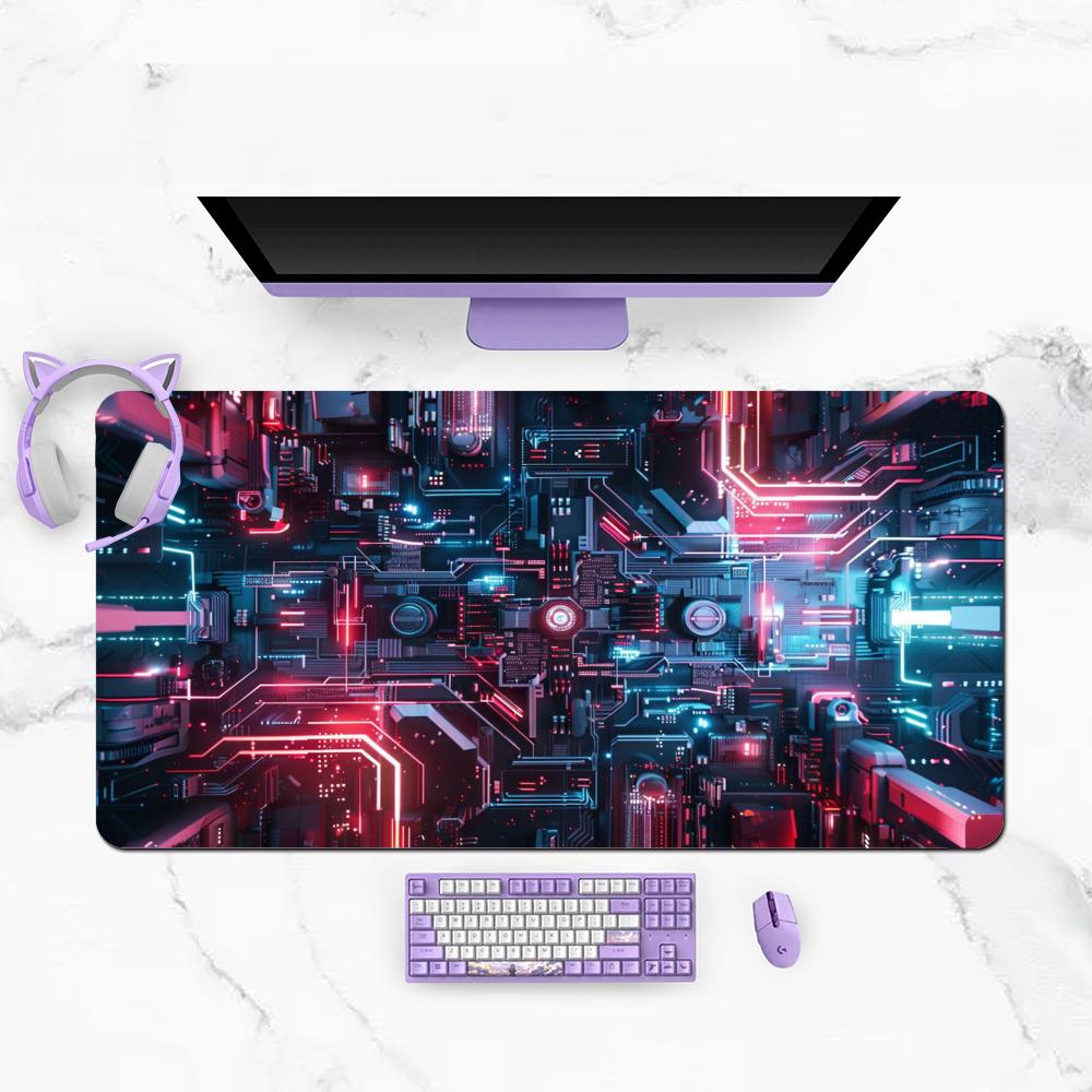Sci Fi Circuit Tech Panel Large Size Mouse Pads Table Mat Improves Control Smoothness During Bedroom Laptop Manipulation